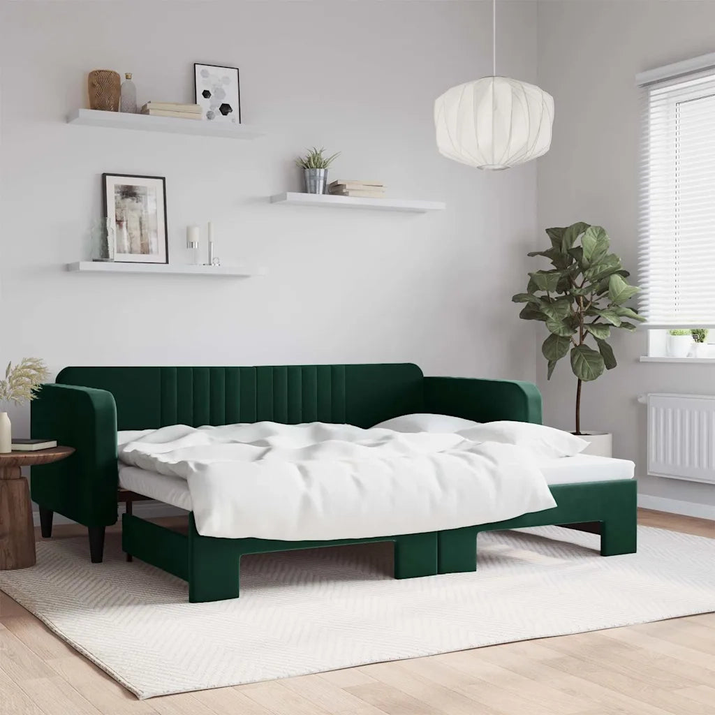 Divano letto | Sof¨¤ letto | Letto singolo Estraibile Verde Scuro 90x200cm Velluto