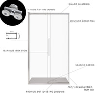 Porta Parete Doccia 120 cm 1 Anta Scorrevole in Cristallo Trasparente 8mm H200 Bonussi Eliane