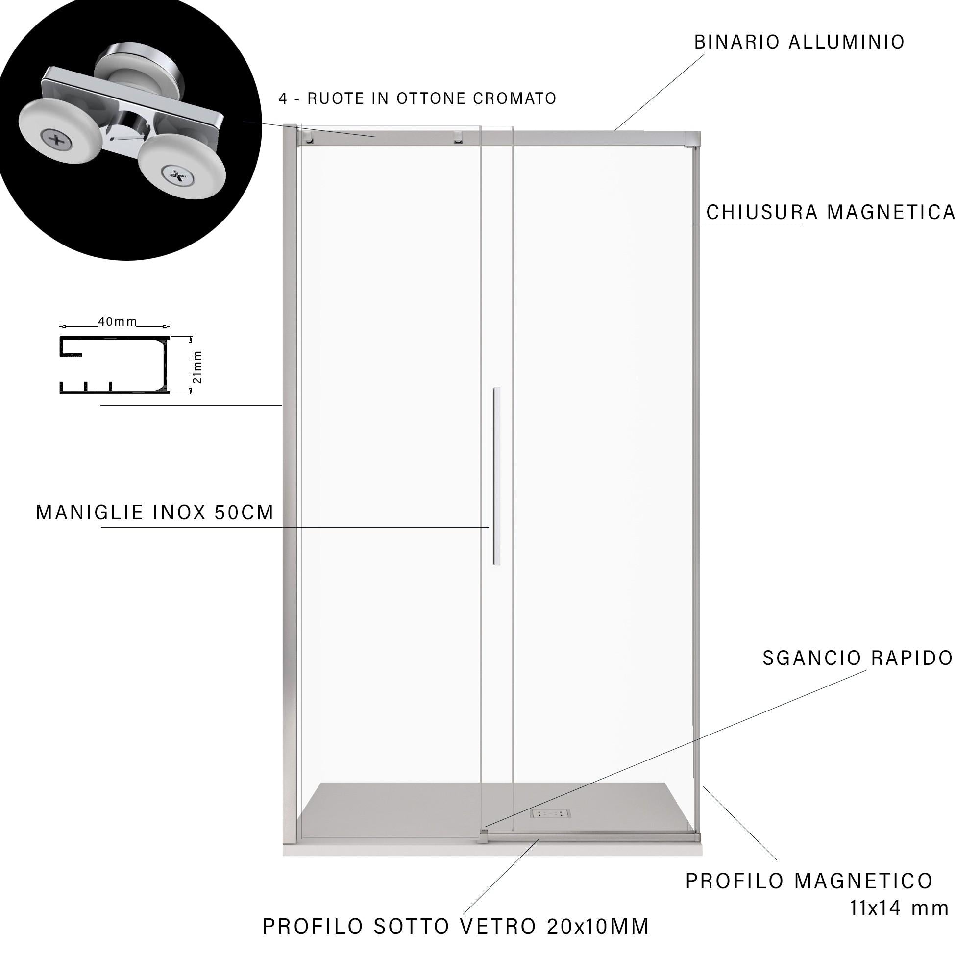 Porta Parete Doccia 100 cm 1 Anta Scorrevole in Cristallo Trasparente 8mm H200 Bonussi Eliane