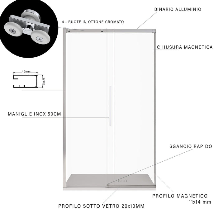 Porta Parete Doccia 100 cm 1 Anta Scorrevole in Cristallo Trasparente 8mm H200 Bonussi Eliane