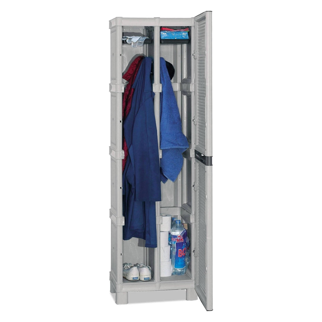 Armadio da spogliatoio per esterno o Gervasia, Mobile a 1 anta e 2 ripiani in polipropilene, 100% Made in Italy, cm 50x39h172, colore Grigio chiaro