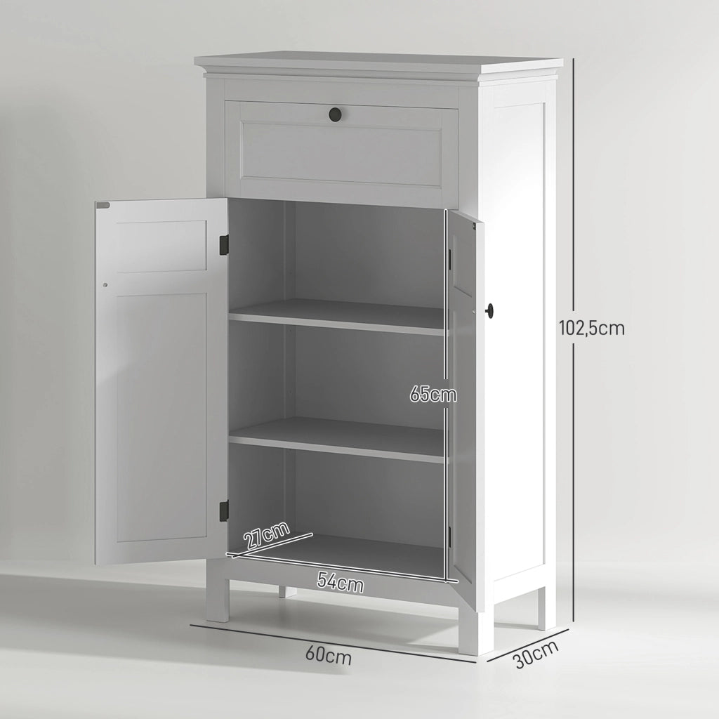 Colonna Bagno con Ante e Ripiani Regolabili ¨C zephmum ¨C Bianco 60x30x102,5 cm