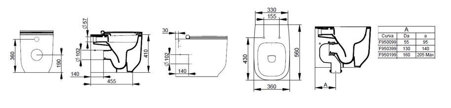 Sanitari filomuro WC e Bidet in Ceramica Copriwater soft-close Ceramiche Dolomite serie ALBA - Grigio Cemento