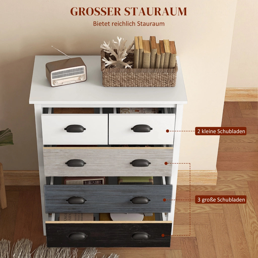 Cassettiera 5 Cassetti ¨C Zephmum ¨C Bianco MDF Pino 70x38x85