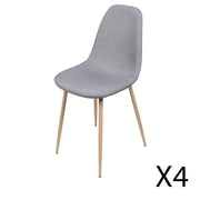 Set di 4 sedie in tessuto grigio chiaro con gambe in metallo effetto legno - 45x87x54 cm, altezza seduta 49 cm - Collezione NORDICA