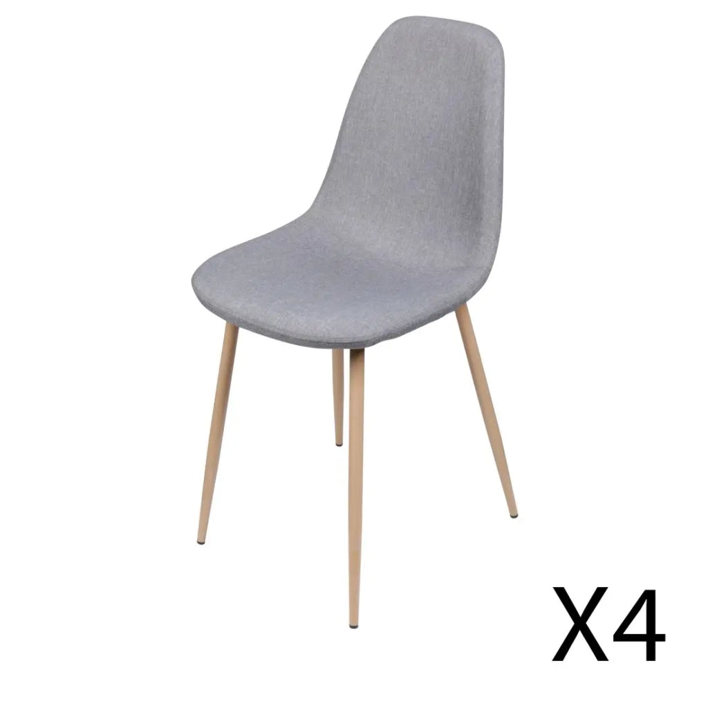 Set di 4 sedie in tessuto grigio chiaro con gambe in metallo effetto legno - 45x87x54 cm, altezza seduta 49 cm - Collezione NORDICA