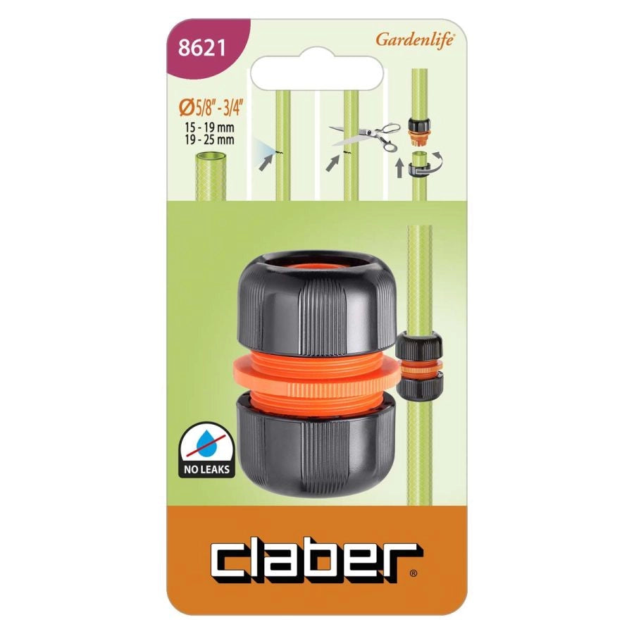 RIPARATORE PER TUBI DA GIARDINO 5/8 POLLICE E 3/4 POLLICE CON QUICK-CLICK CLABER