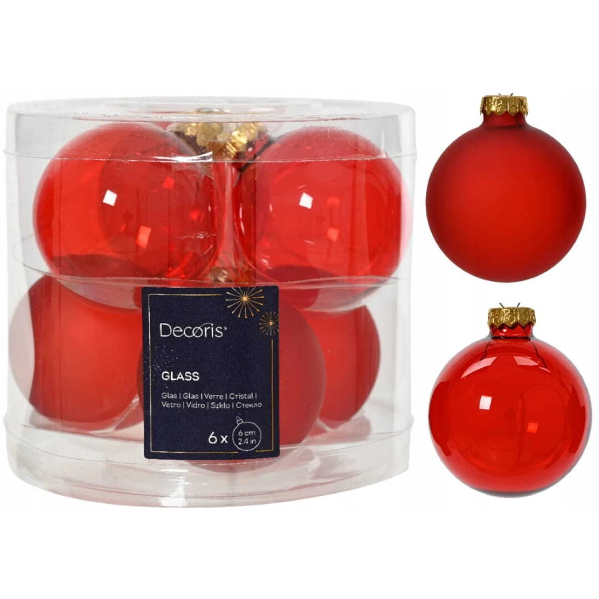 Set 6 Palline di Natale in Vetro Ø 6 cm – Castagna Trasparente