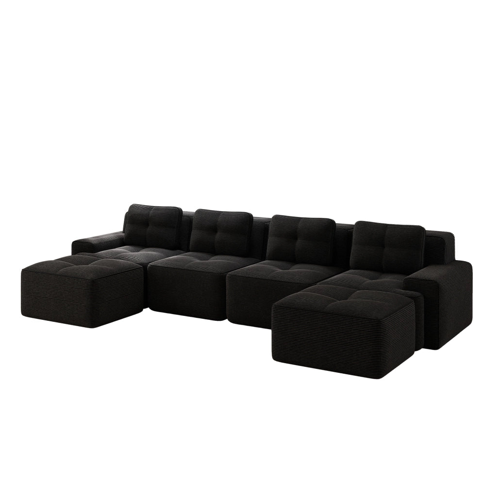 Divano Modulare Chaise Longue 4 Posti ¨C Xylo ¨C Velluto a Coste Nero