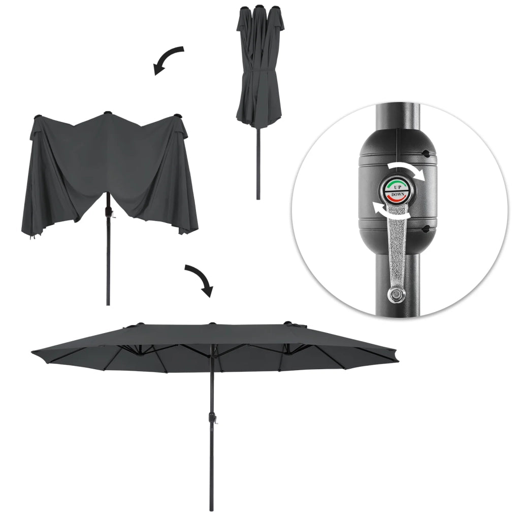 Ombrellone doppio 460 x 270 cm ombrellone extra large per terrazzo protezione UPF 50+ con manovella per giardino esterno piscina spiaggia senza base grigio 12_0001789