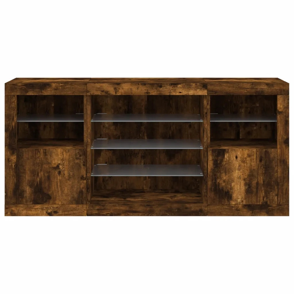 Credenza con Luci LED Rovere Fumo 142,5x37x67 cm 3209090