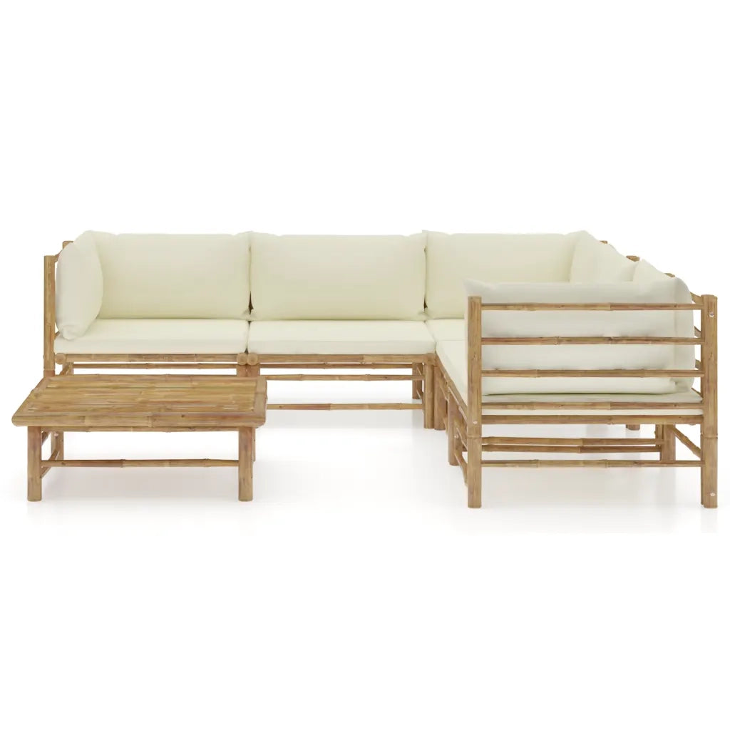 Set Divani da Giardino 6 pz con Cuscini Bianco Crema in Bambù 3058213