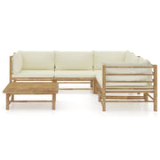 Set Divani da Giardino 6 pz con Cuscini Bianco Crema in Bambù 3058213