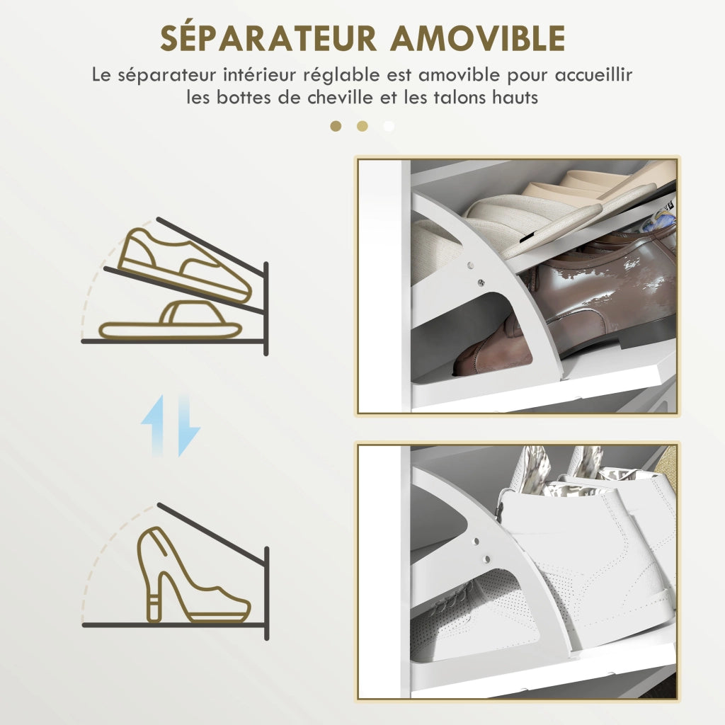 Scarpiera 4 Ante con Ripiano Regolabile ¨C Zephmum ¨C Bianco 106x24x102 cm