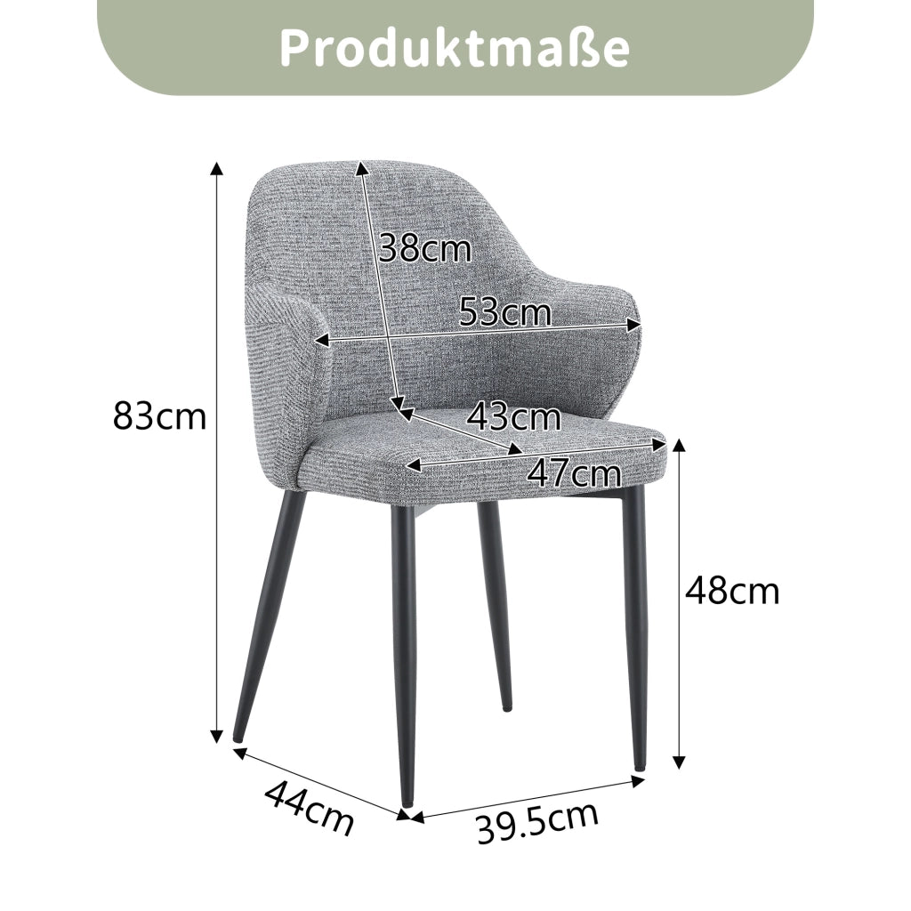 Set di 2 sedie da pranzo in tessuto grigio con gambe in metallo nero e schienale avvolgente