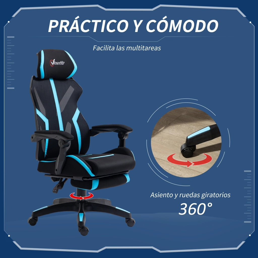 Sedia da Gaming con Poggiapiedi Retrattile ¨C zephmum ¨C Nero e Blu, 65x65x119-129 cm