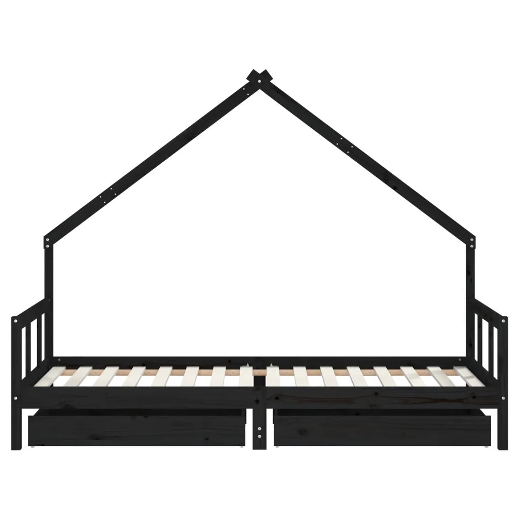 Giroletto Bambini con Cassetti Nero 90x200cm Massello di Pino