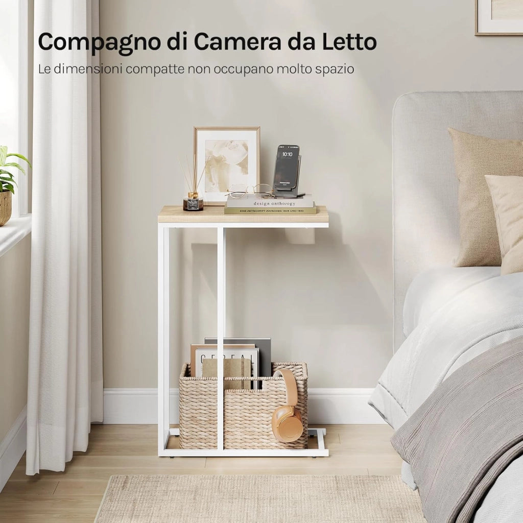 Set di 2 Tavolino Laterale da Divano Tavolo da Caffè Supporto Piano D'appoggio in Legno Metallo TSG17hei-2