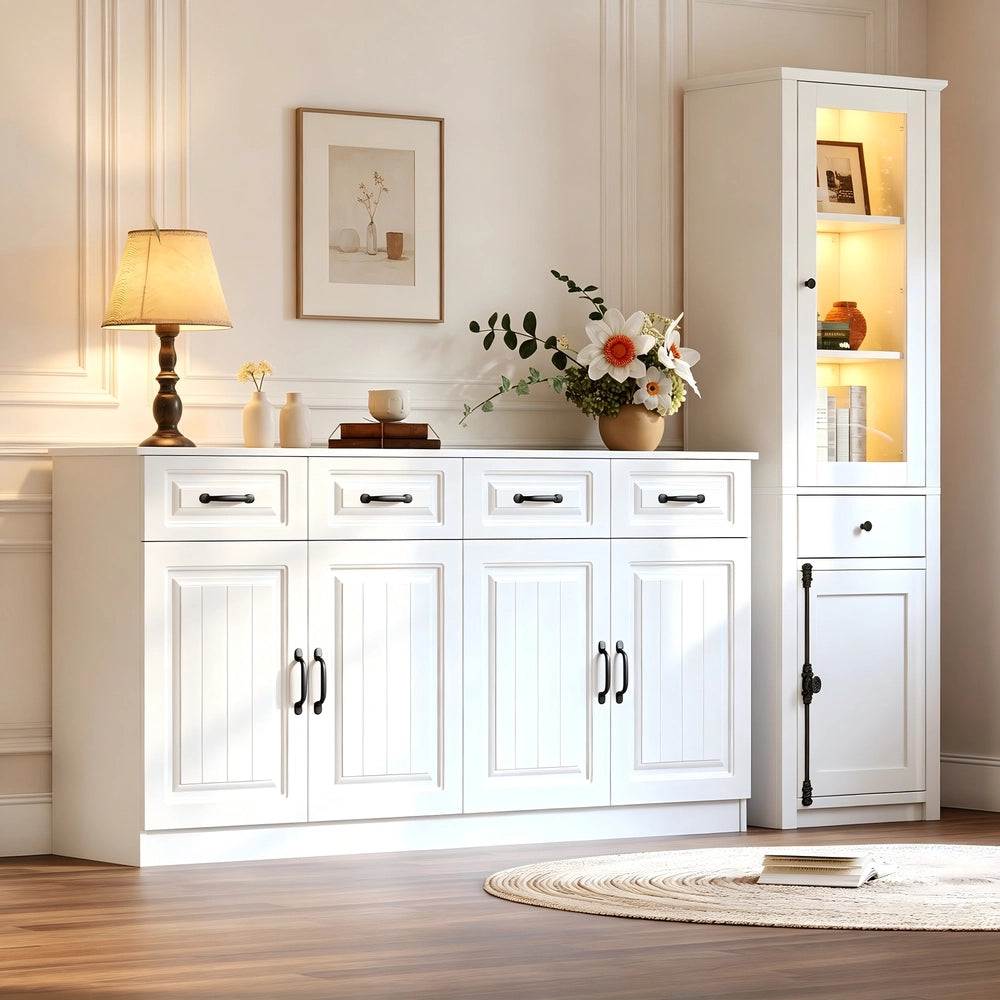 Mobile TV con Vetrina e Beistellschrank ¨C MINIMAL ¨C Bianco, MDF, Set 2pz