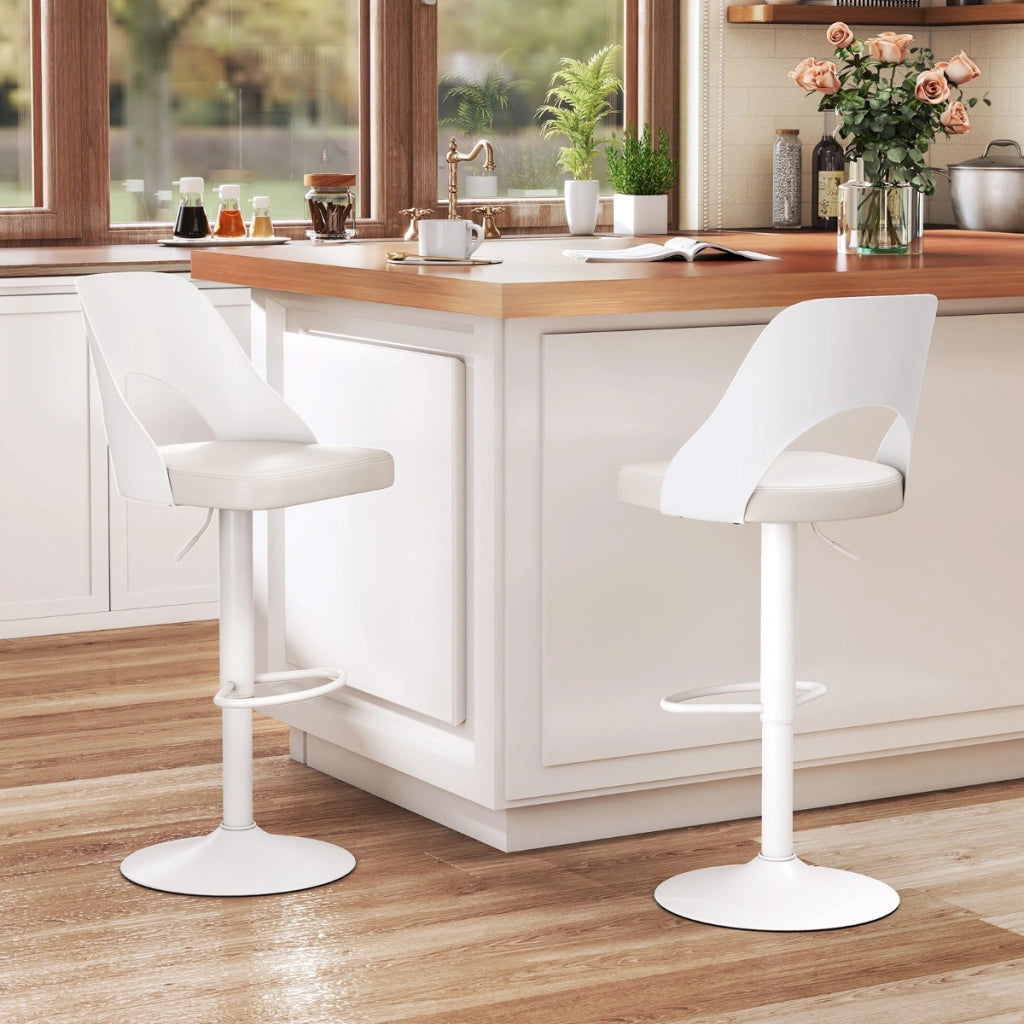 Sedie da bar moderne girevoli regolabili per cucina bistrot, Set di 2 sgabelli da bar con seduta in ecopelle ingrandita Bianco-Sgabelli da bar