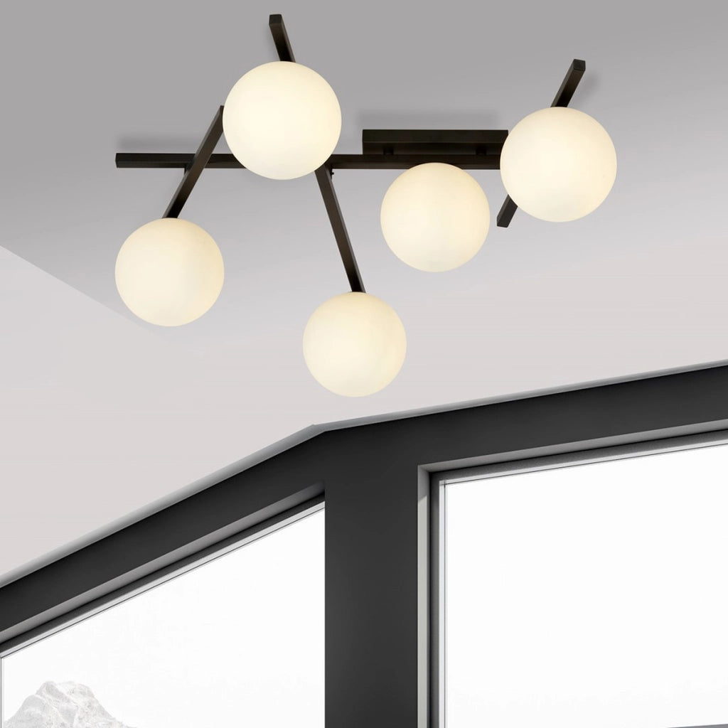 Lampada a sospensione SMART in acciaio nero e vetro opalino