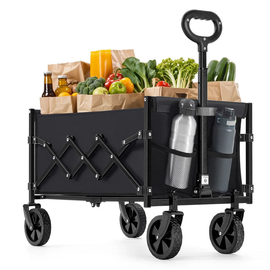 Carrello da trasporto pieghevole carrello da spiaggia carrello da campeggio con maniglia 4 ruote rinforzate di cui 2 universali portata 150 kg giardino esterno nero 2_0005031