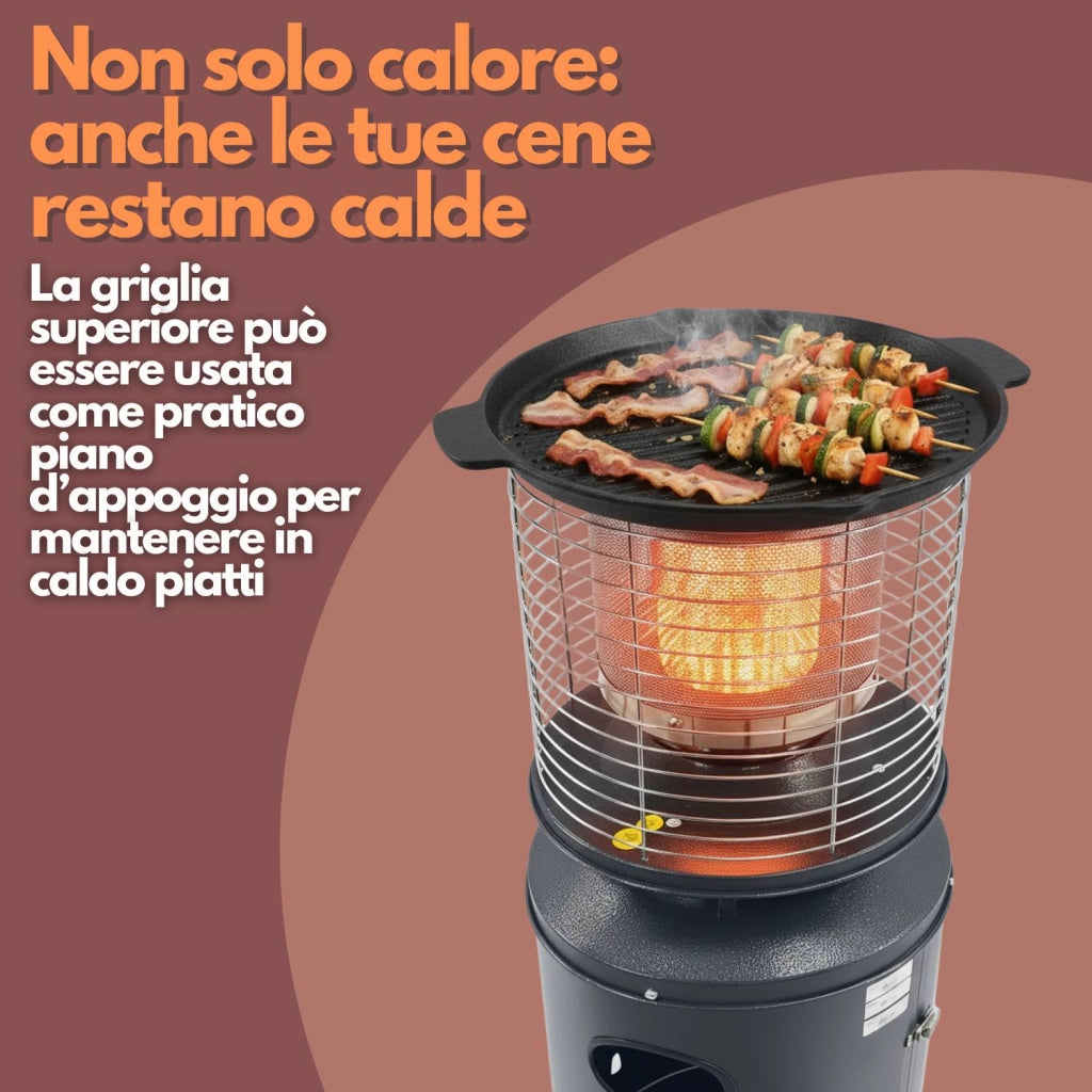 Stufa a Gas da Esterno Riscaldatore Gpl Portatile con Ruote FIRE Cilindro Arredo Riscaldante per Terrazzo Patio G Grigio