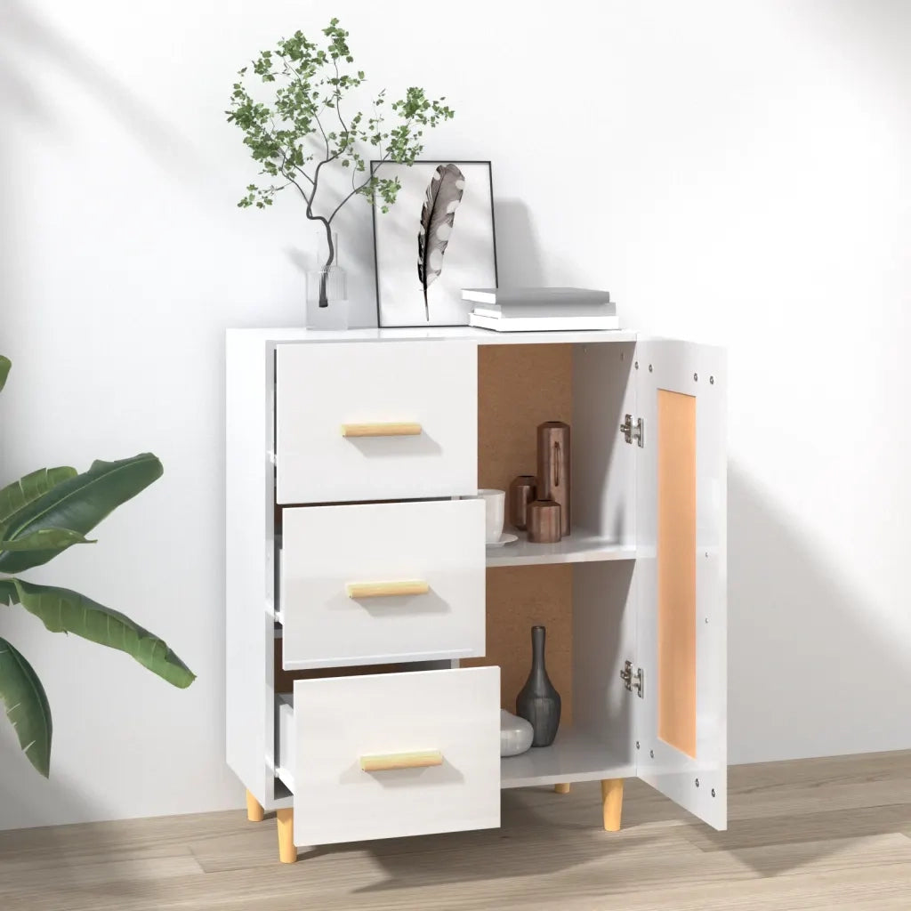 Credenza-Buffet-Armadio da cucina 69,5x34x90 cm in Legno Multistrato Bianco Lucido 314089