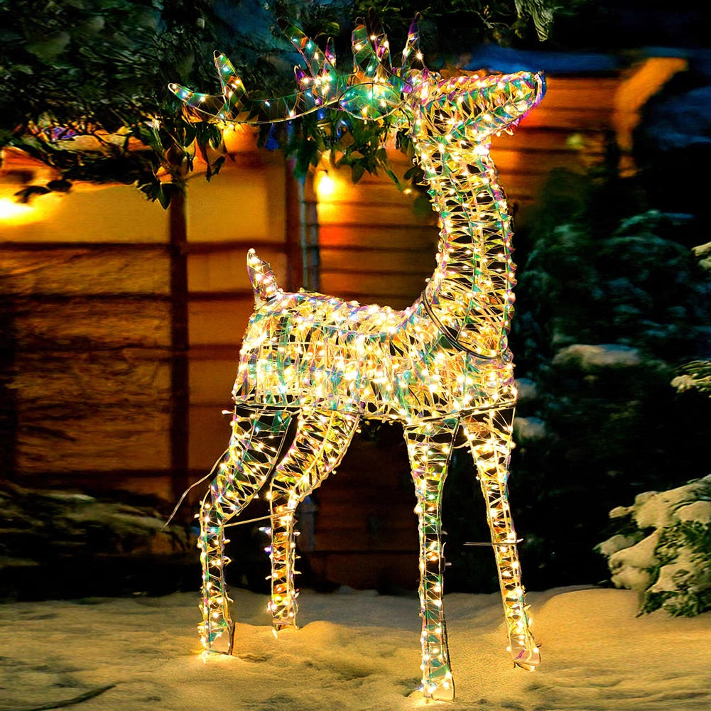Renna Luminosa Natalizia Bianco Iridescente 80cm con 400 LED Addobbo di Natale