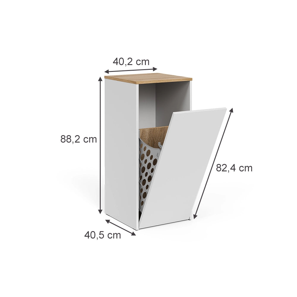 Vicco armadietto da bagno con portabiancheria Bianco/Artisan 40.2 x 88.2 cm con cesto portabiancheria