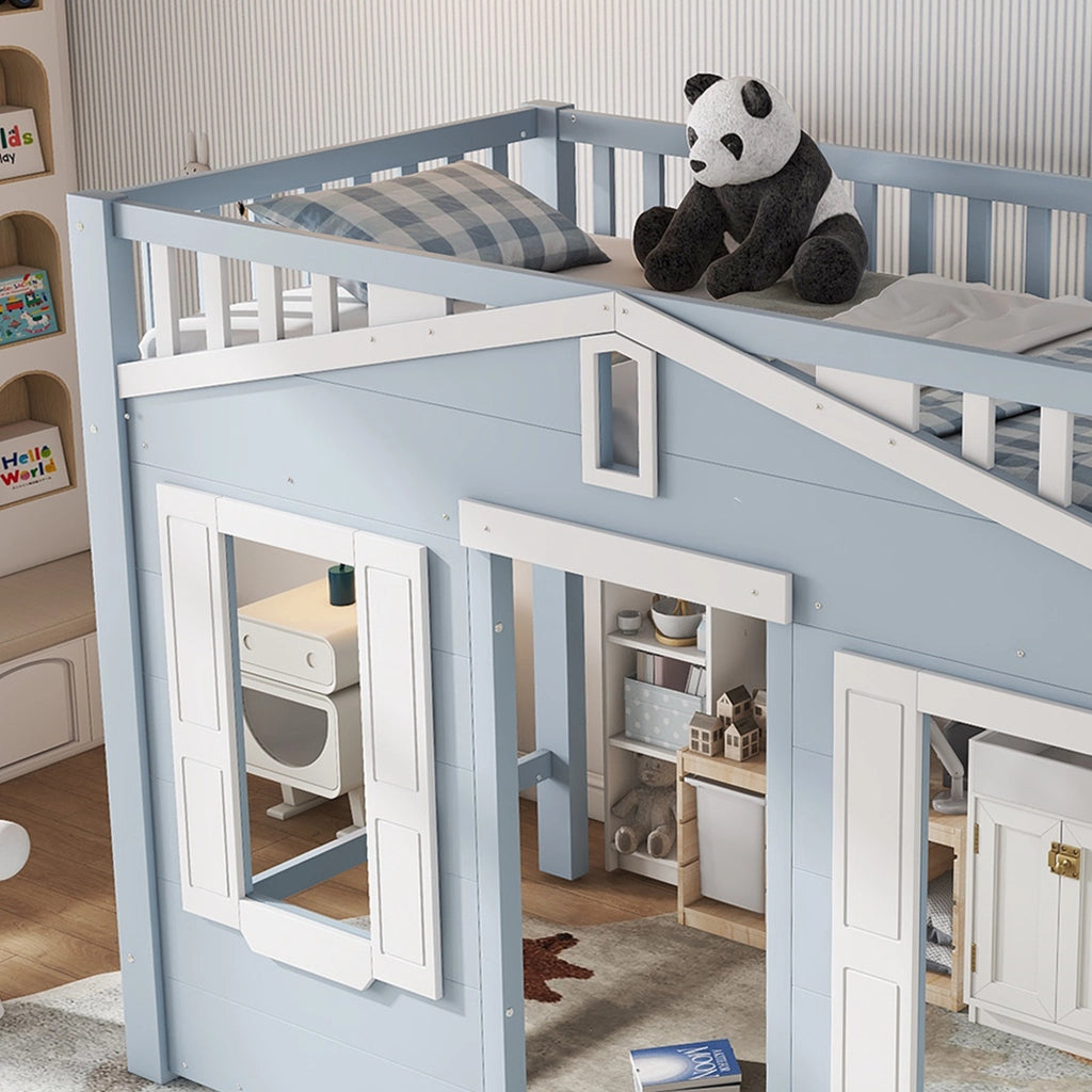 LETTO a soppalco per bambini 90x200 cm in pino e MDF bianco/blu