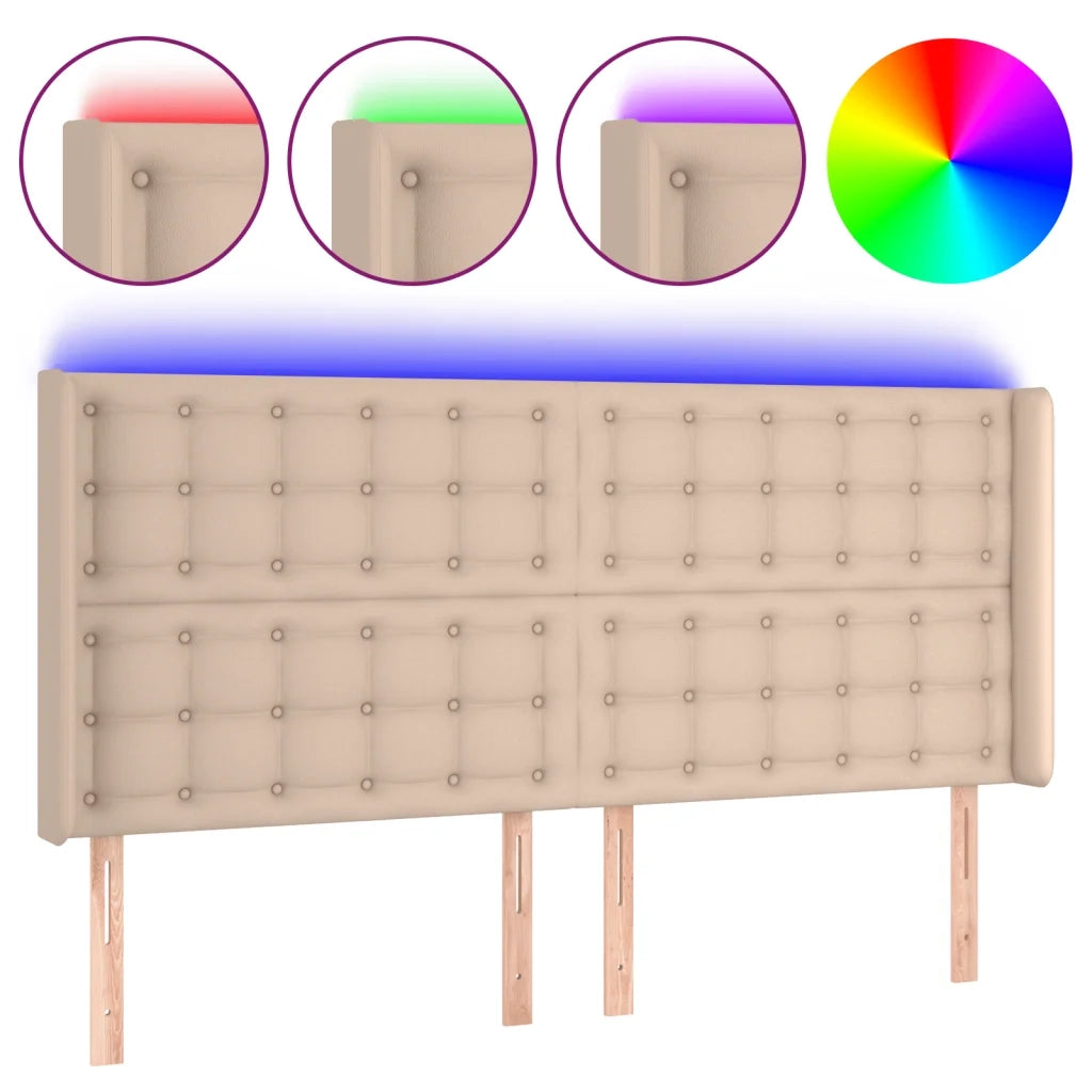 Testiera a LED-Testata con LED Cappuccino 147x16x118/128 cm in Similpelle
