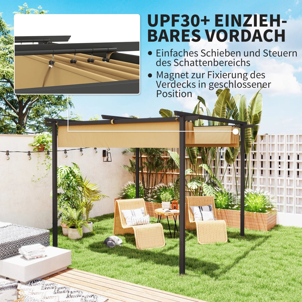 Pergola da giardino con tetto regolabile ¨C zephmum ¨C 3x3 m, beige, metallo