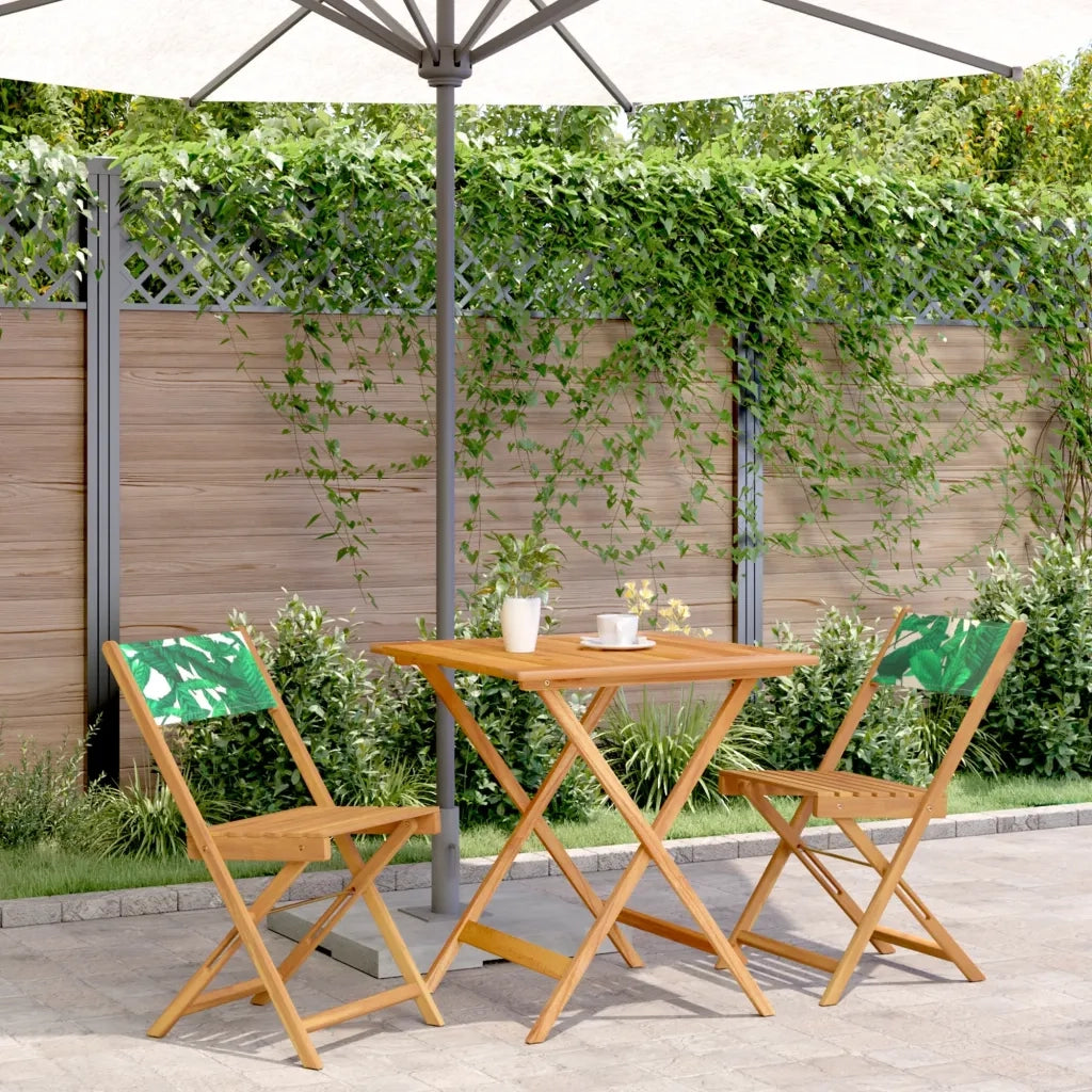 Set da Bistrot 3 pz | Set Salotto da Giardino Motivo Foglie in Tessuto e Legno Massello