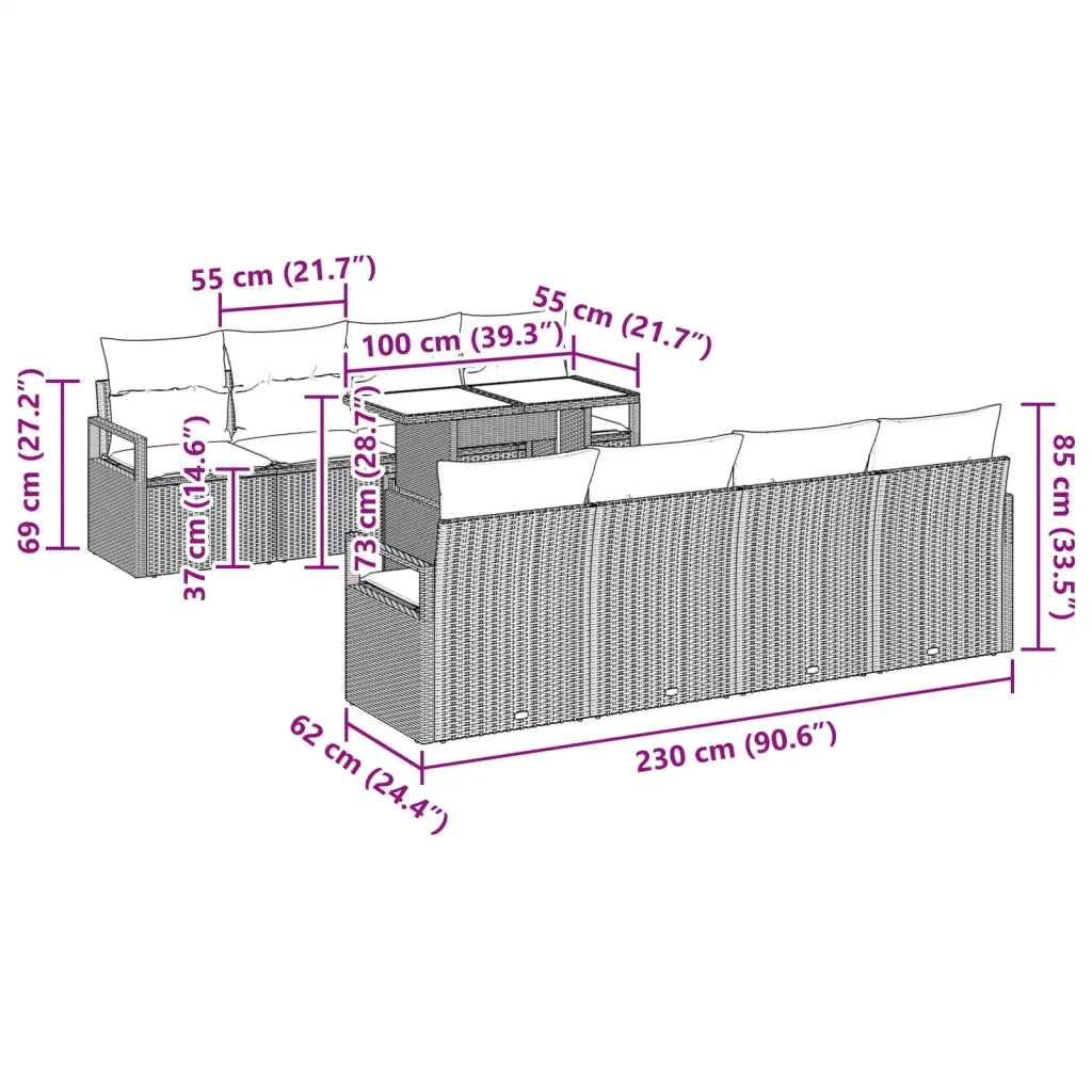 Set Divano da Giardino 7 pcs Grigio e Blu Navy polyrattan 3348791