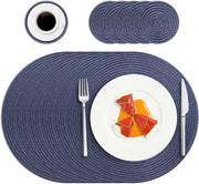 Set di tovagliette e sottotovagliette blu circolari da 6, intrecciati in polipropilene, resistenti al calore e lavabili, per cucina, sala da pranzo, per uso domestico, ristoranti, alberghi, esterni, feste
