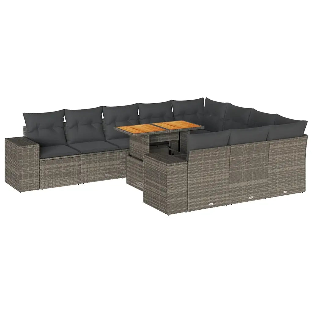 Divano Giardino 10 pz con Cuscini Grigio in Polyrattan Acacia