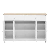 Credenza Moderna con Superficie in Legno, con 4 Ante e 2 Cassetti e Anta in Vetro, per Soggiorno e Sala da Pranzo, Bianco