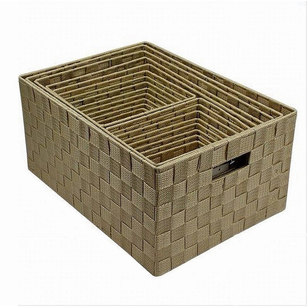 Trade Shop - Set 21 Pz Box Scatola In Tessuto Porta Oggetti Organizer Con Manici Beige 79087 -