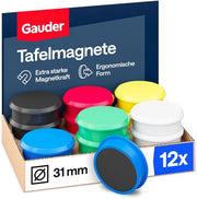 Magneti per lavagne e frigoriferi - Magneti forti per lavagne bianche e frigoriferi - Magneti rotondi per ufficio, scuola e casa (31 x 10 mm - 12 pezzi - Colorati)
