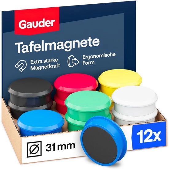 Magneti per lavagne e frigoriferi - Magneti forti per lavagne bianche e frigoriferi - Magneti rotondi per ufficio, scuola e casa (31 x 10 mm - 12 pezzi - Colorati)