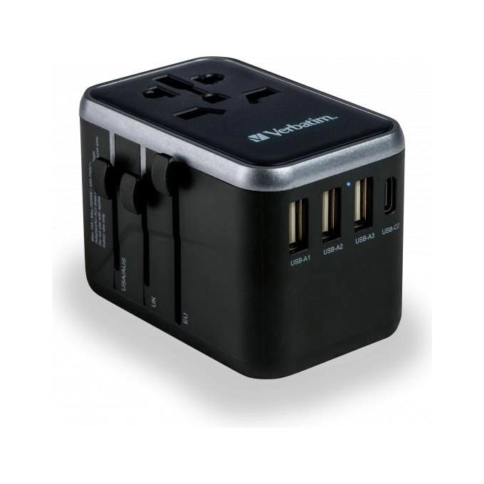Verbatim 49546 Adattatore da viaggio universale 6 in 1 con PD 61W 3x USB-A 2x USB-C colore Nero