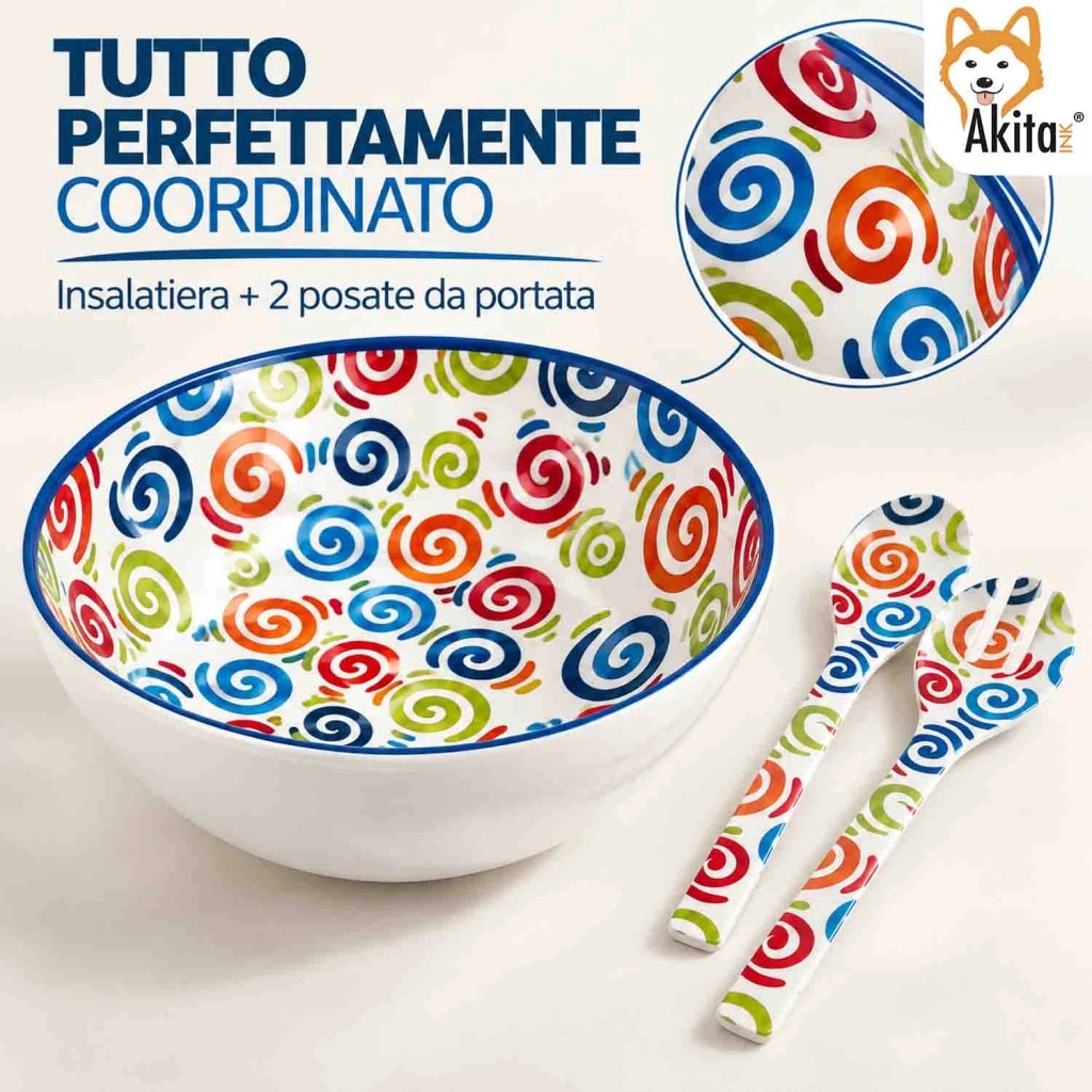 Akitaink Insalatiera Brio in Melamina 29 cm con Posate