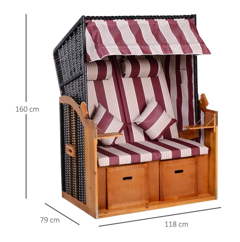 Strandkorb a 2 posti con schienale regolabile a 5 posizioni; 118x79x160 cm; rosso