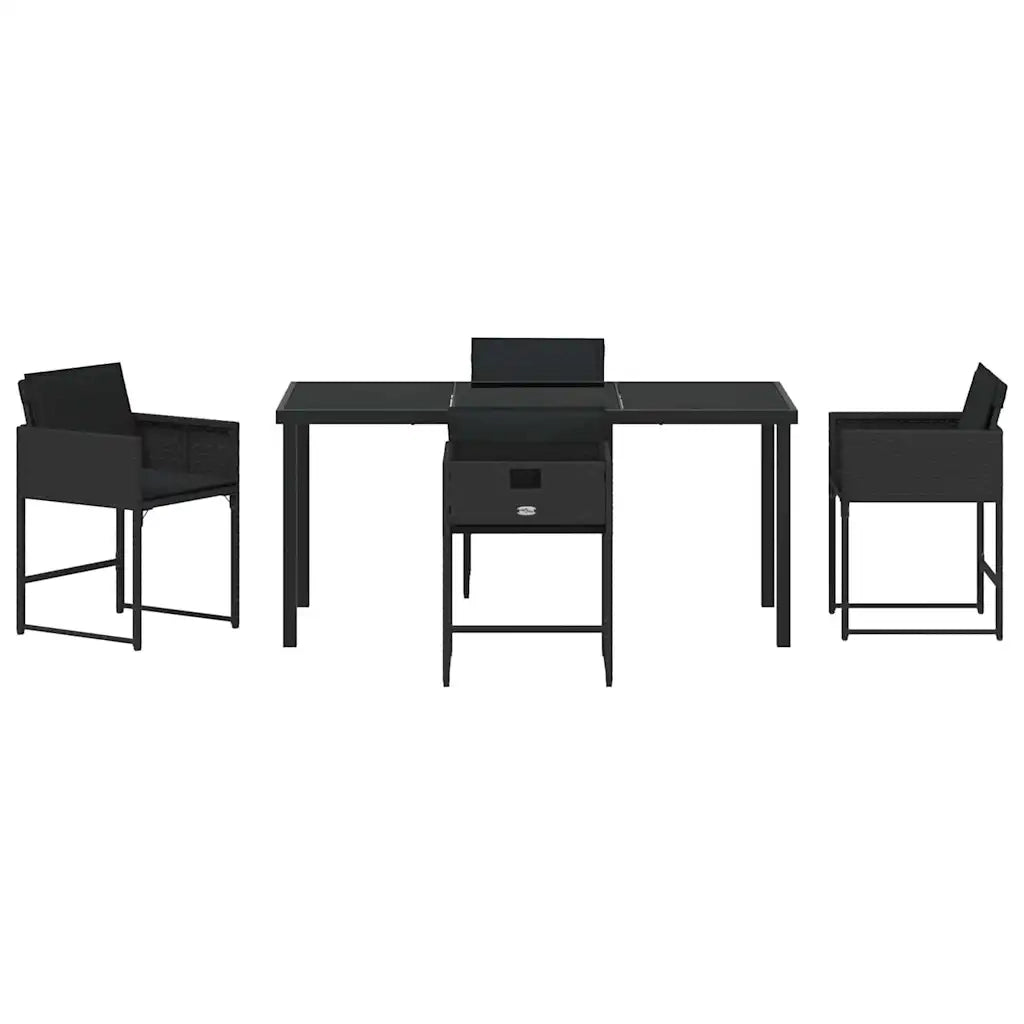 Set da Pranzo per Giardino con cuscino 5 pz | Set Salotto da Giardino Nero polyrattan