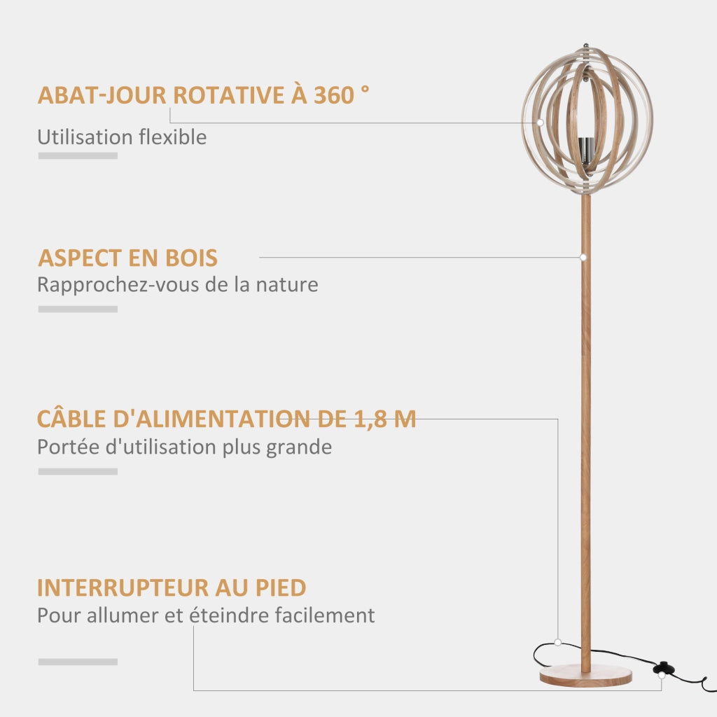 Lampada da Terra Circolare ¨C zephmum ¨C Legno Chiaro ?38x160cm 40W