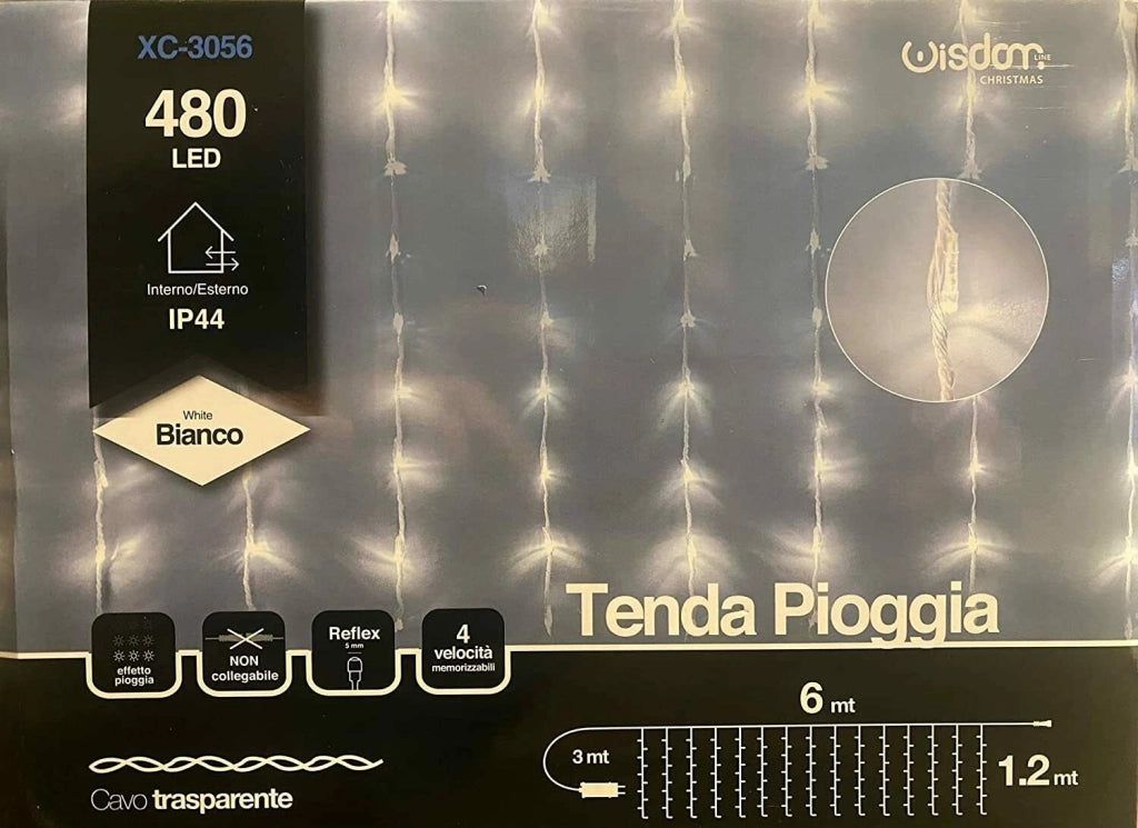 Luci di Natale tenda luminosa natalizia esterno 480 led luce bianca 6x1.2 Metri