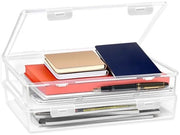 Cassetto per archiviazione con coperchio, piano, box per documenti A4, ripiegabile, trasparente, scatola in plastica, organizzatore per pennarelli, scatole per archiviazione documenti e riviste