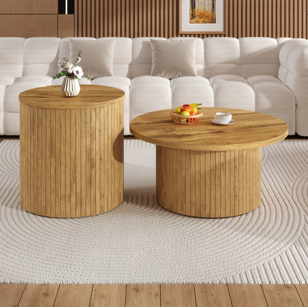 Set di tavolini rotondi da caffè in MDF naturale