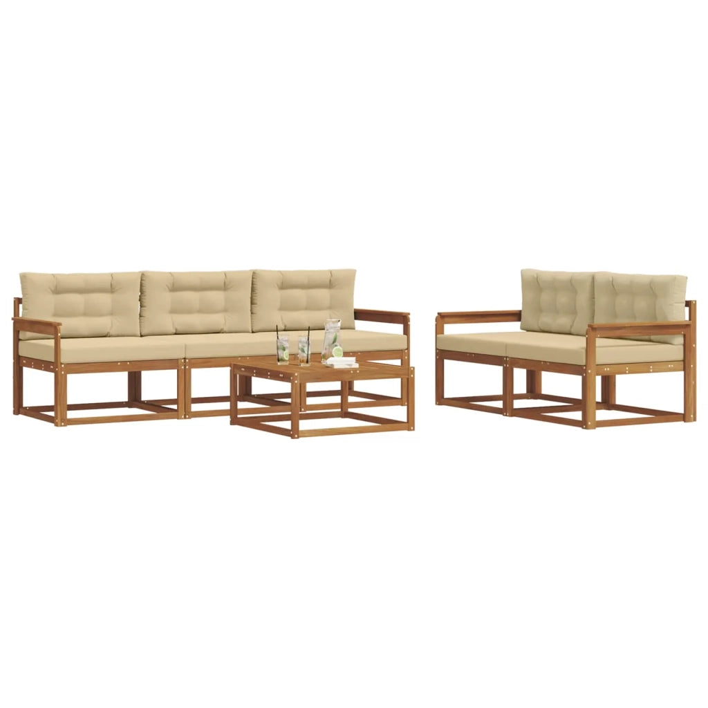 Set di divani da esterno con cuscino 6 pcs Naturale e Beige 3367186